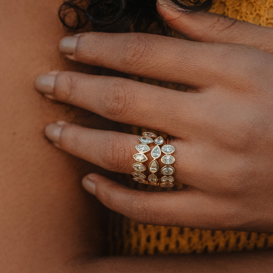 Half Pave Pear Bezel Band
