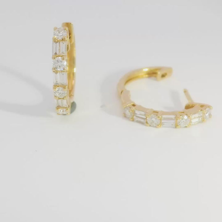 Emerald/Round cut Diamond Hoops 11mm