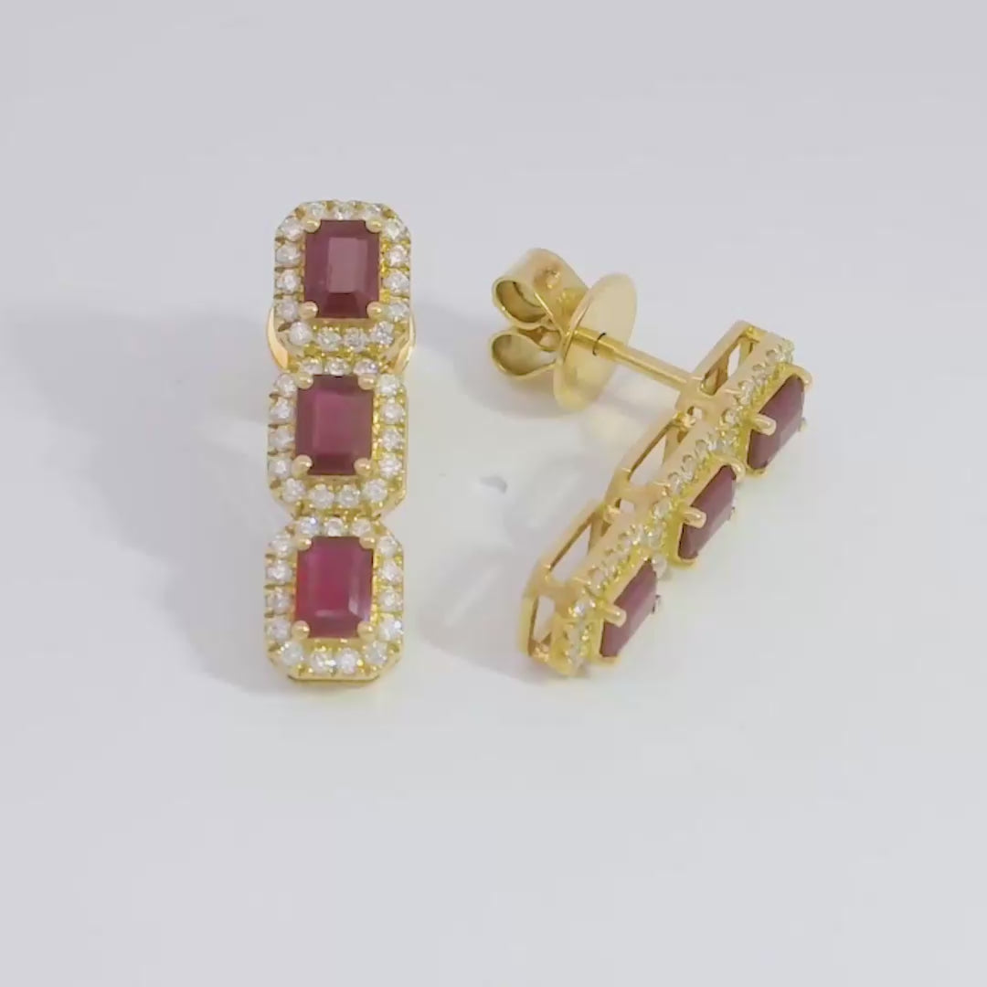 Trio Ruby w/ Diamonds Drop Earrings