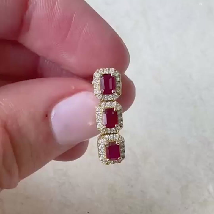 Trio Ruby w/ Diamonds Drop Earrings